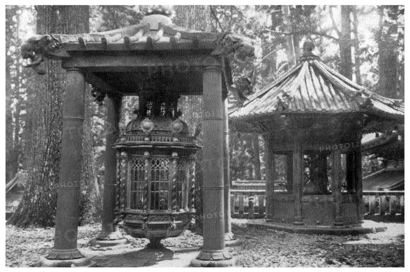 Bronze lantern from Korea and candelabrum from Holland, Japan, 1904. Artist: Unknown