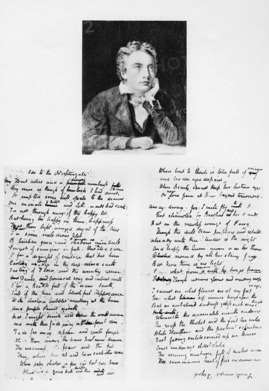 John Keats, English poet, and his Ode to a Nightingale, 1819 (1958). Artist: Unknown
