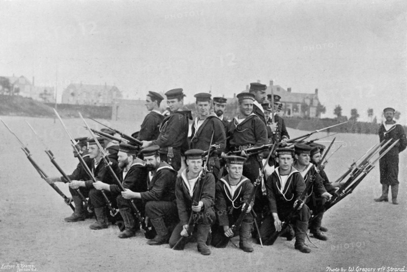 Naval training on shore; forming a 'rallying group', 1896. Artist: W Gregory