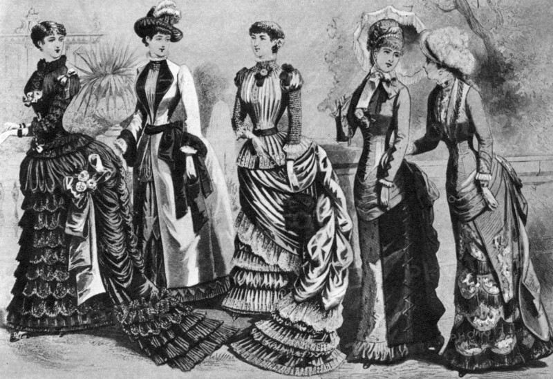 Women's fashion of the 1880s and 1890s, 1937. Artist: Unknown