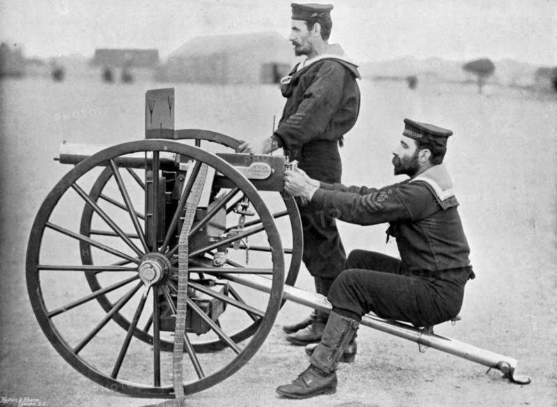 Royal Navy Maxim gun practice at Whale island, Portsmouth, Hampshire, 1896.Artist: Gregory & Co