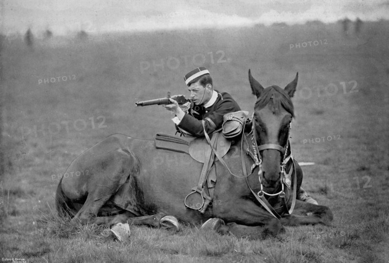 A dismounted lancer at a skirmishing display, 1896. Artist: Gregory & Co