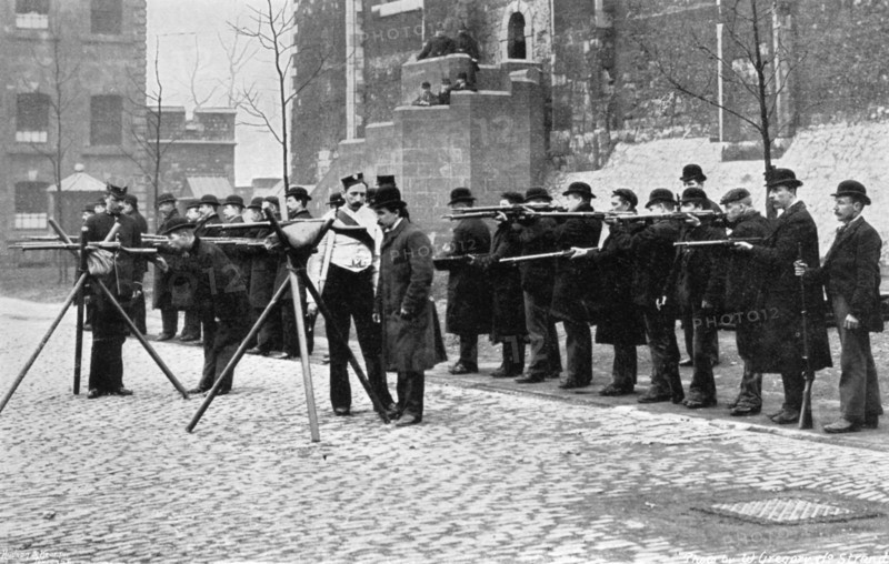 Army reserve men at musketry drill at the Tower of London, 1896. Artist: W Gregory