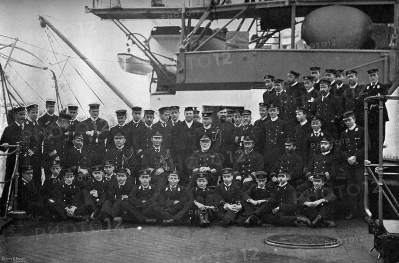 Admiral Lord Walter Kerr and his officers on the quarterdeck of his flagship, HMS 'Majestic', 1896.Artist: Gregory & Co