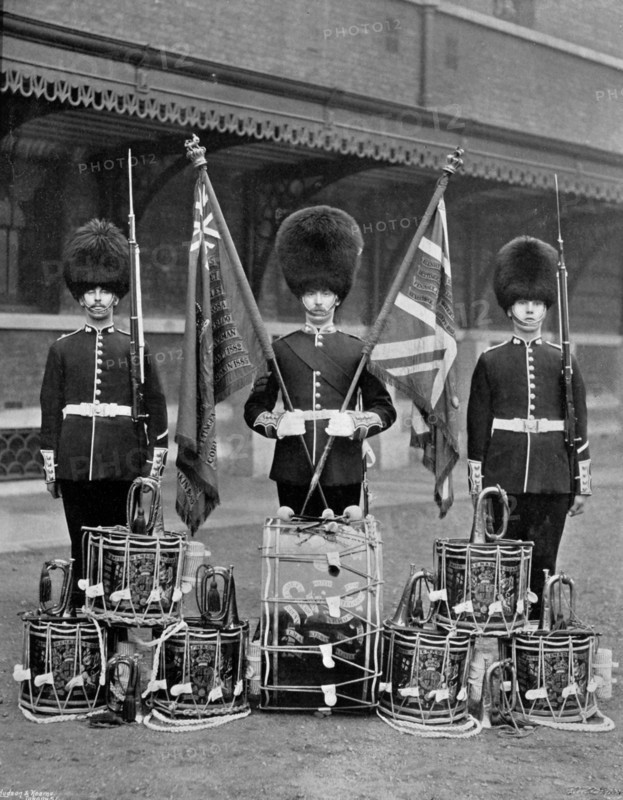 The colours and drums of the 2nd Grenadier Guards, 1896. Artist: J Thomson