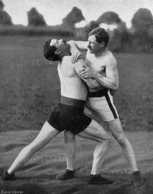 The body holt and neck double, wrestling display, Aldershot, Hampshire, 1896. Artist: Gregory & Co