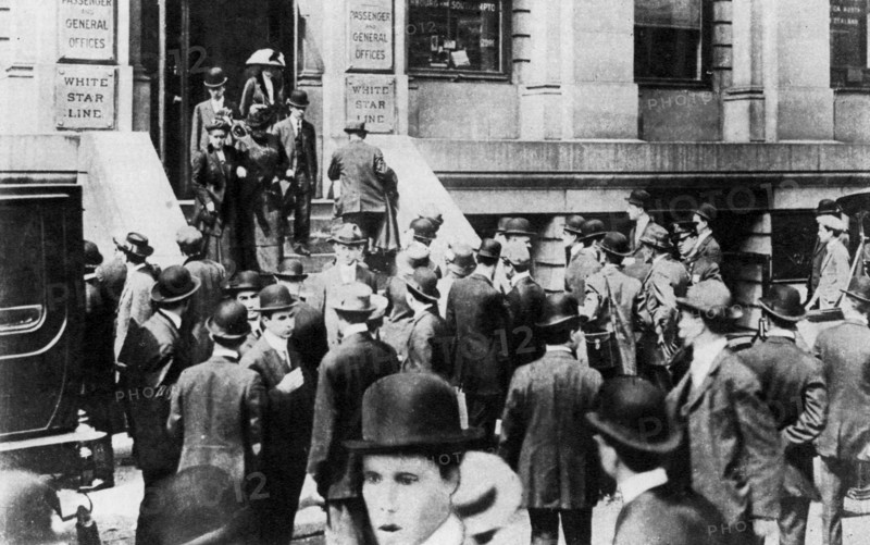 Anxious crowds outside the White Star Line office, 1912 (1937). Artist: Sport & General