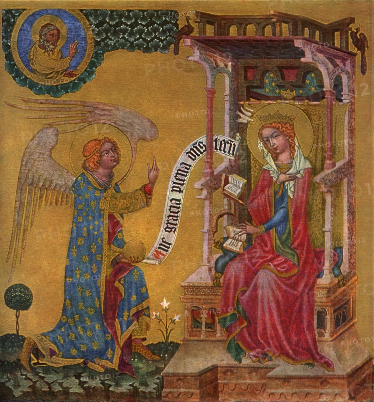 'Annunciation of the Virgin Mary', c1350 (1955).Artist: Master of the Vyssi Brod Altar