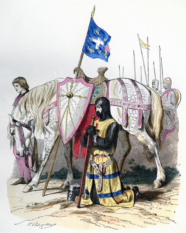 A knight saying a prayer before departing for the second crusade, 1146 (1882-1884).Artist: Deghouy