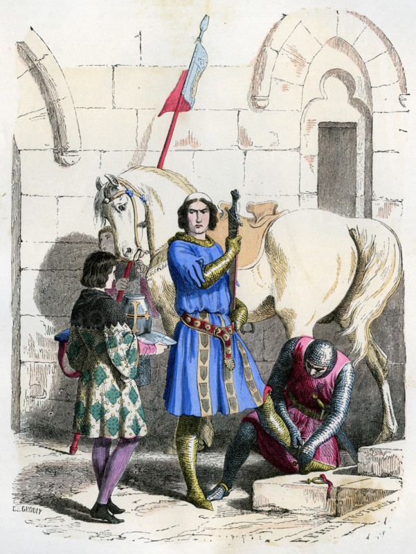 Knight served by a squire and page, end of the 12th century (1882-1884). Artist: Deghouly