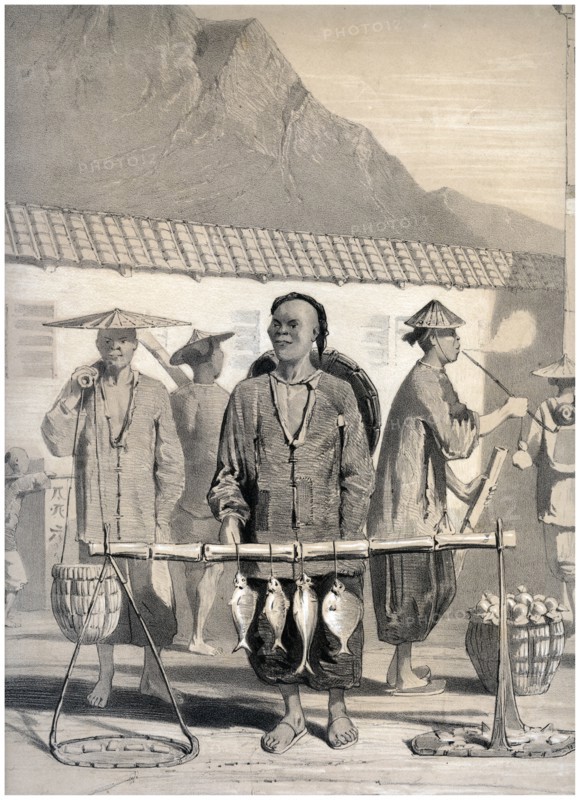 Fishmongers, Victoria Street, Hong Kong, china, 19th century.Artist: M & N Hanhart