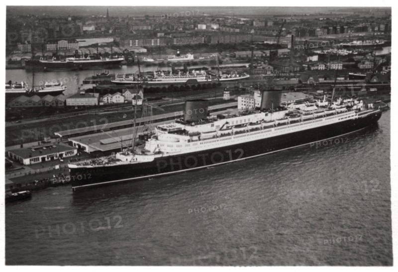 Aerial view of Bremen harbour, Germany, and the liner 'Europa', from a Zeppelin, c1931 (1933). Artist: Unknown
