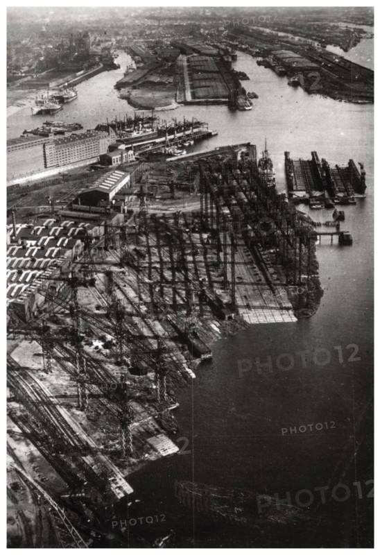 Aerial view of the Bremer Vulkan shipyard, Bremen, Germany, from a Zeppelin, c1931 (1933). Artist: Unknown
