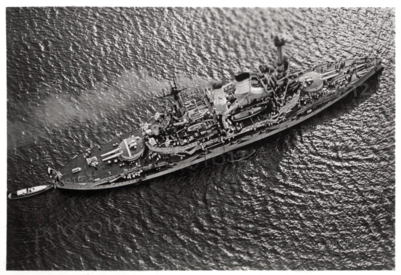 Aerial view of the German battleship SMS 'Schlesien', from a Zeppelin, c1931 (1933). Artist: Unknown