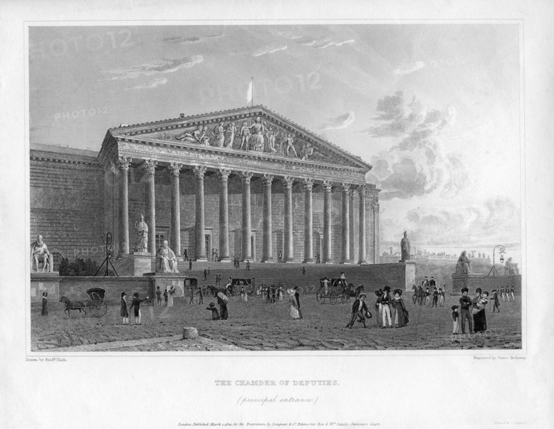 The Chamber of Deputies, principal entrance, Paris, France, 1822. Artist: J Redaway