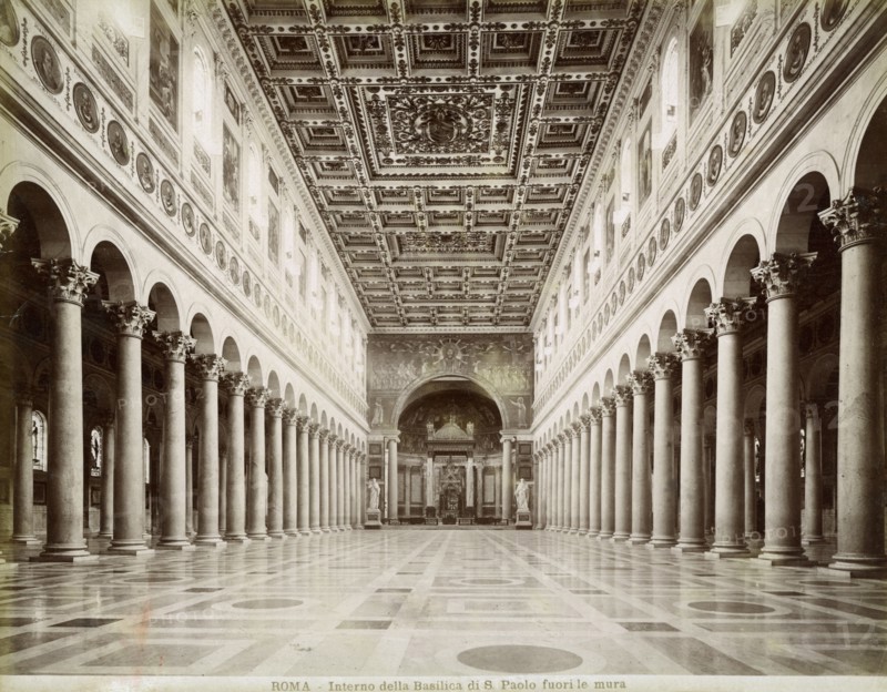 Interior of the Basilica of St Paul Outside the Walls, Rome, Italy, late 19th or early 20th century. Artist: Unknown