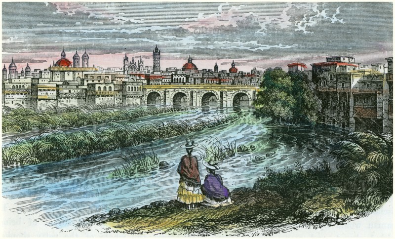 View of the city of Lima, the capital of Peru, from the River Rimac, c1875. Artist: Unknown