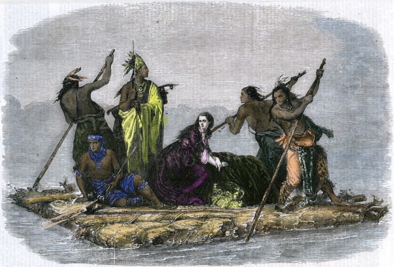 Comanches carrying off a captive girl, c1860. Artist: Unknown