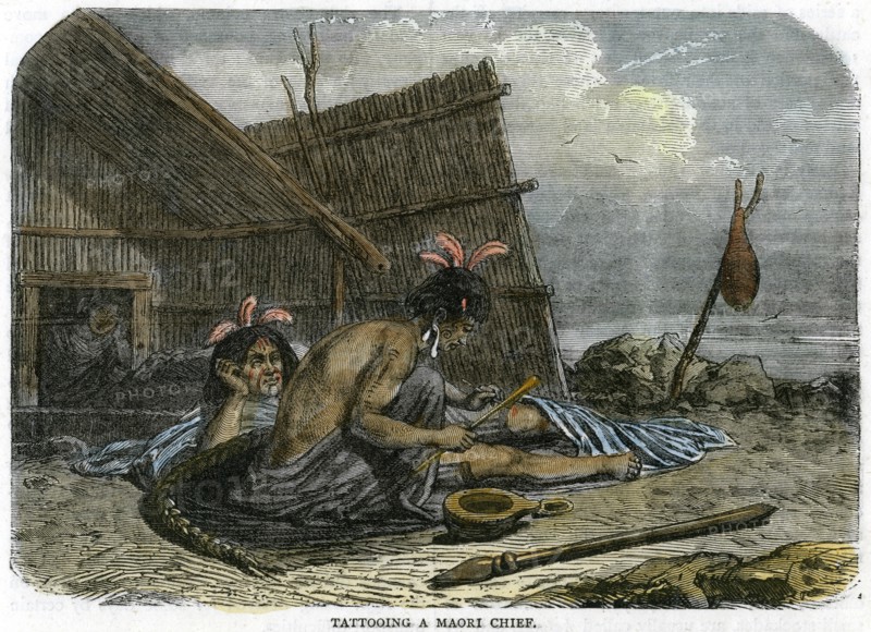 'Tattooing a Maori Chief', New Zealand, c1875. Artist: Unknown