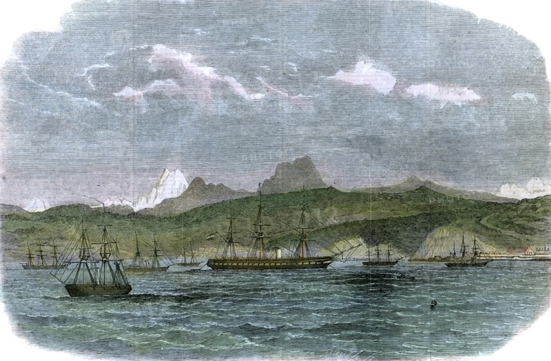 The Spanish blockading squadron at Valparaiso, Chile, c1880. Artist: Unknown