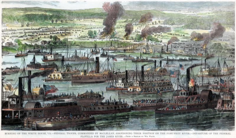Burning of the White House, Virginia, American Civil War, 26 June 1862. Artist: Unknown