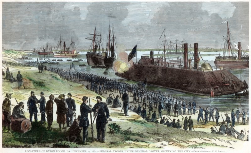 Recapture of Baton Rouge, Louisiana, American Civil War, 17 December 1862. Artist: Unknown