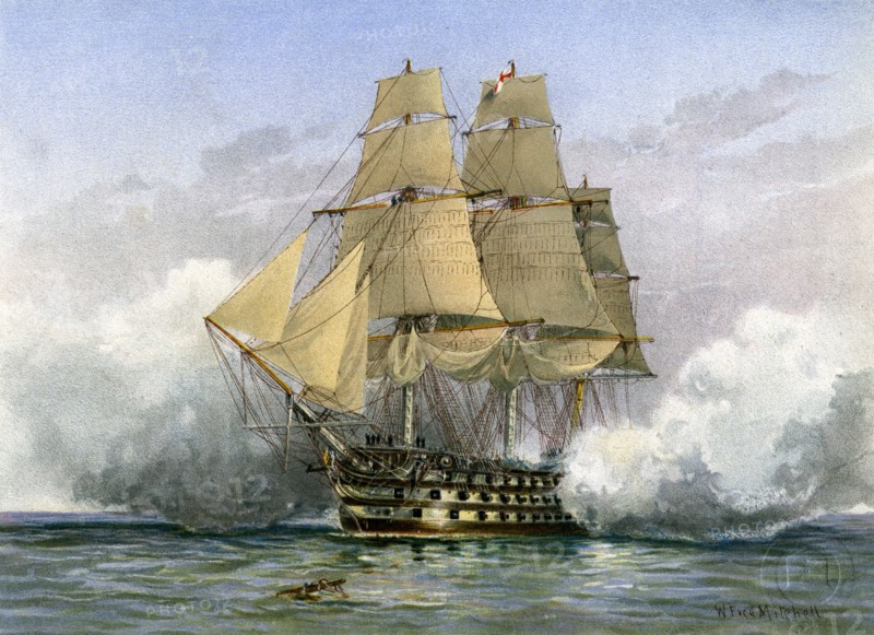 HMS 'Victory', British warship, c1890-c1893.Artist: William Frederick Mitchell