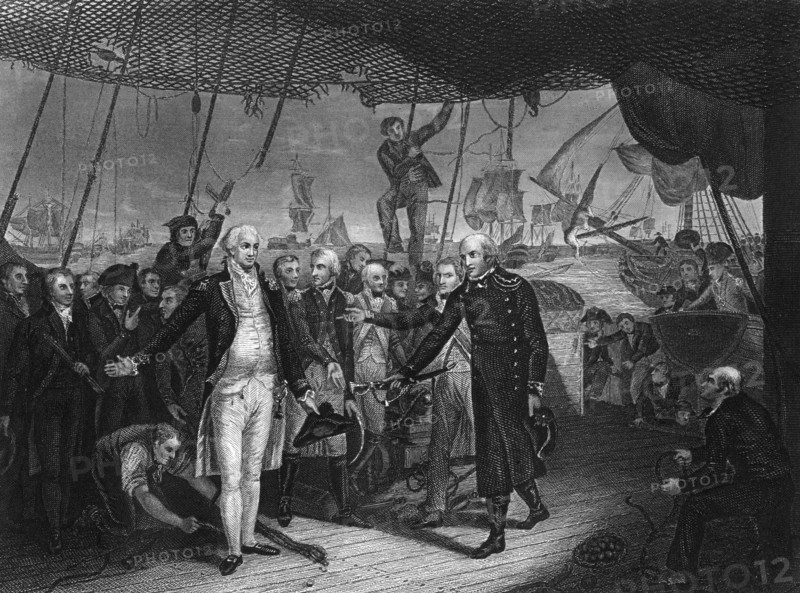 Admiral de Winter resigning his sword on board the 'Venerable', 11 October 1797 (c1857).Artist: H Lemon