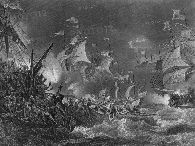 The defeat of the Spanish Armada, 1588 (c1857).Artist: J Rogers