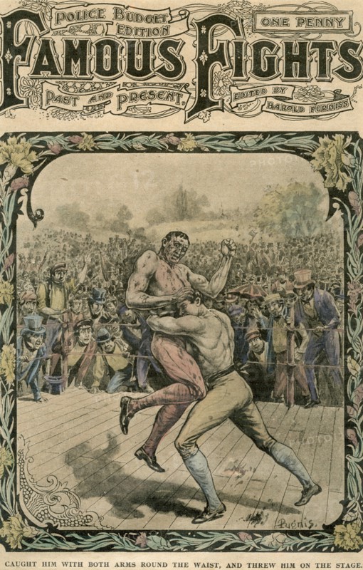 'Caught him with both arms round the waist, and threw him on the stage', c1890-c1909(?).Artist: Pugnis