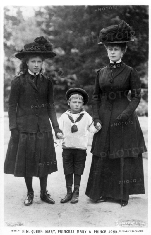 Queen Mary, Princess Mary and Prince John, 1910s.Artist: Ernest Brooks