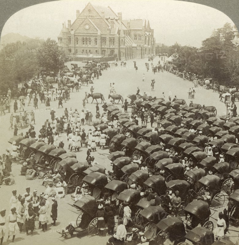 Rickshaws before Christ Church, Simla, India, 26 June 1902.Artist: Underwood & Underwood