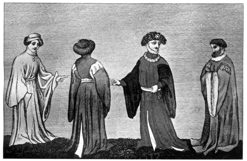 Varieties of the houppelande, c14th century, (1910). Artist: Unknown