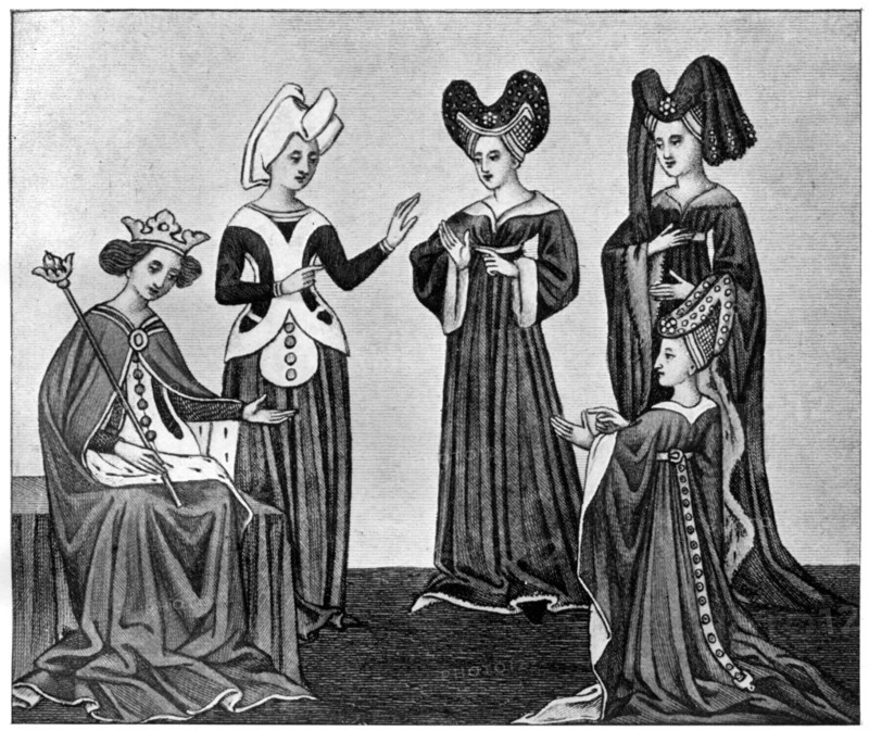 Heart-shaped headdresses, 15th century, (1910). Artist: Unknown