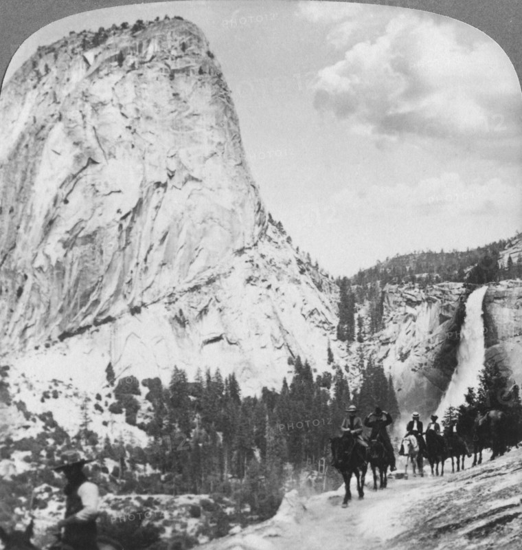 Nevada Falls and Liberty Cap from a trail, Yosemite Valley, California, USA, 1902. Artist: Underwood & Underwood