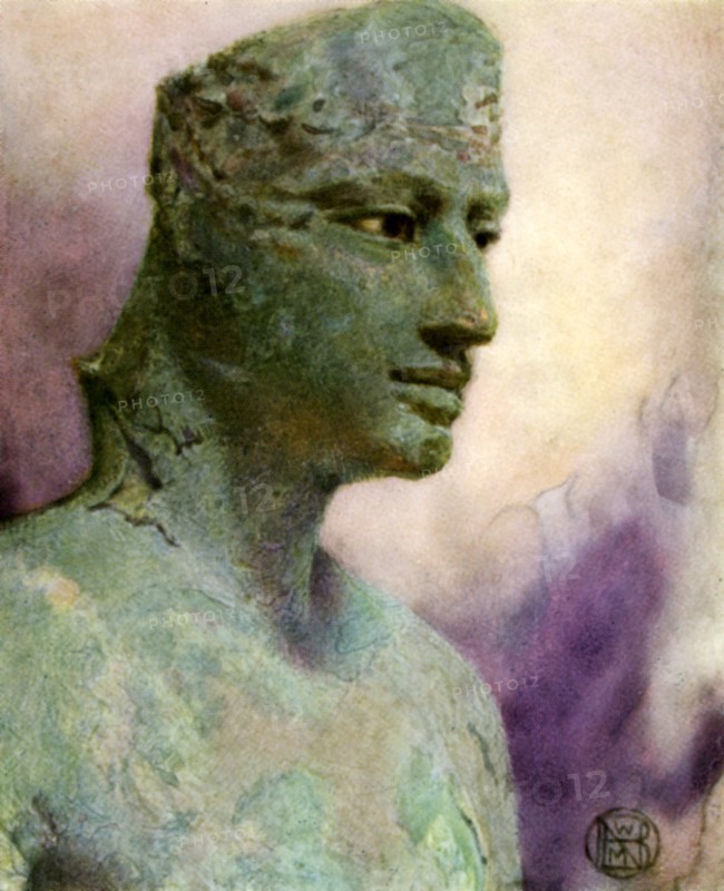 Head of a bronze statue of Pepy I, Ancient Egyptian pharaoh, 24th-23rd century BC (1926).  Artist: Winifred Mabel Brunton