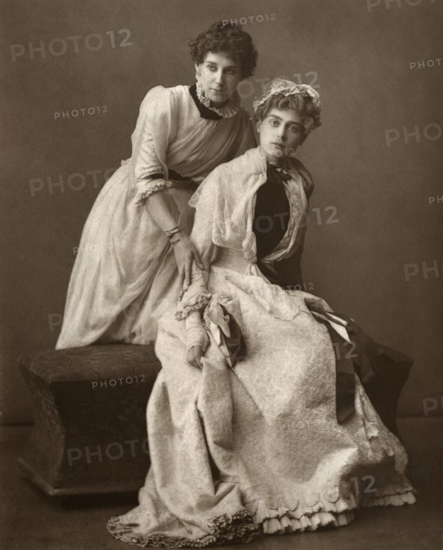 British actresses Eweretta Lawrence and Grace Otway in 'On Change', 1886. Artist: Barraud