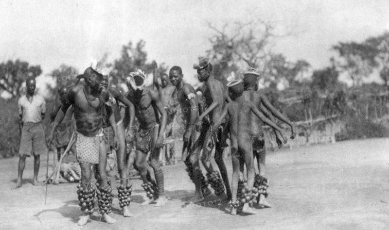 Ugandan dancers, Dodoma to Mongalla, Uganda, 1925 (1927). Artist: Thomas A Glover
