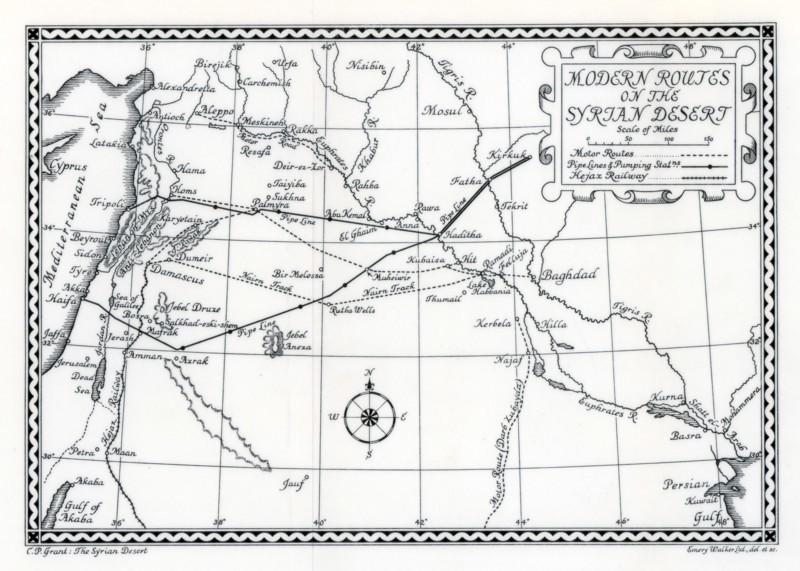 Railway and motor routes and pipelines, Syrian desert, 1937. Artist: Emery Walker Ltd