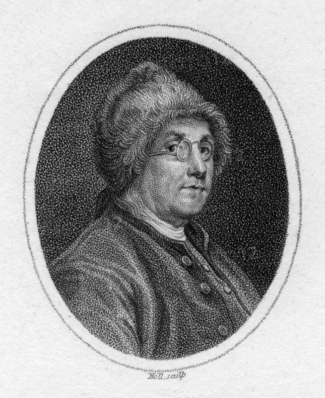 Benjamin Franklin, 18th century American scientist, inventor and politician, c1819.  Artist: Holl
