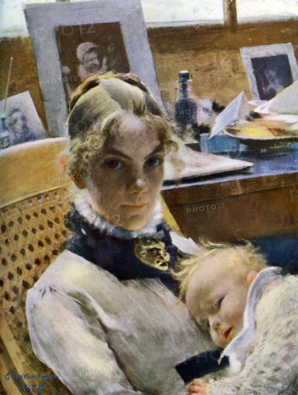 'A Studio Idyll: the Artist's Wife and their Daughter Suzanne', 1885 (1945). Artist: Carl Larsson