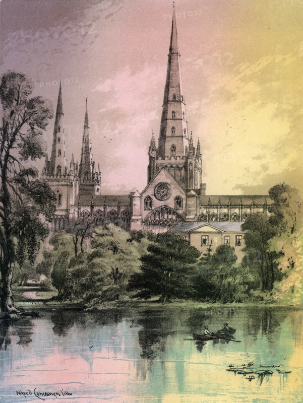 Lichfield Cathedral, Staffordshire, c1870. Artist: Alfred Concanen