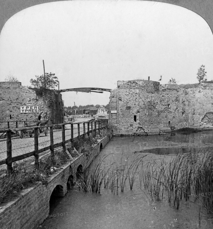 14th century ramparts and Lille Gate, Ypres, Belgium, World War I, c1914-c1918.  Artist: Realistic Travels Publishers