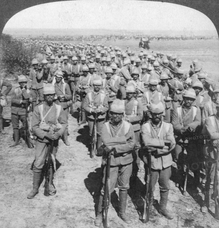 The Guards Brigade on the march to Kroonstadt, South Africa, Boer War, 1900.  Artist: Underwood & Underwood