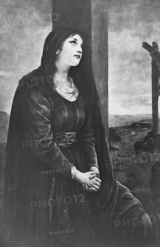 Mary Magdalene seated below the Cross, late 19th or early 20th century. Artist: Newton & Co