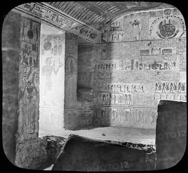 Sarcophagus and burial chamber of Rameses VI, Valley of the Kings, Egypt, c1890. Artist: Newton & Co