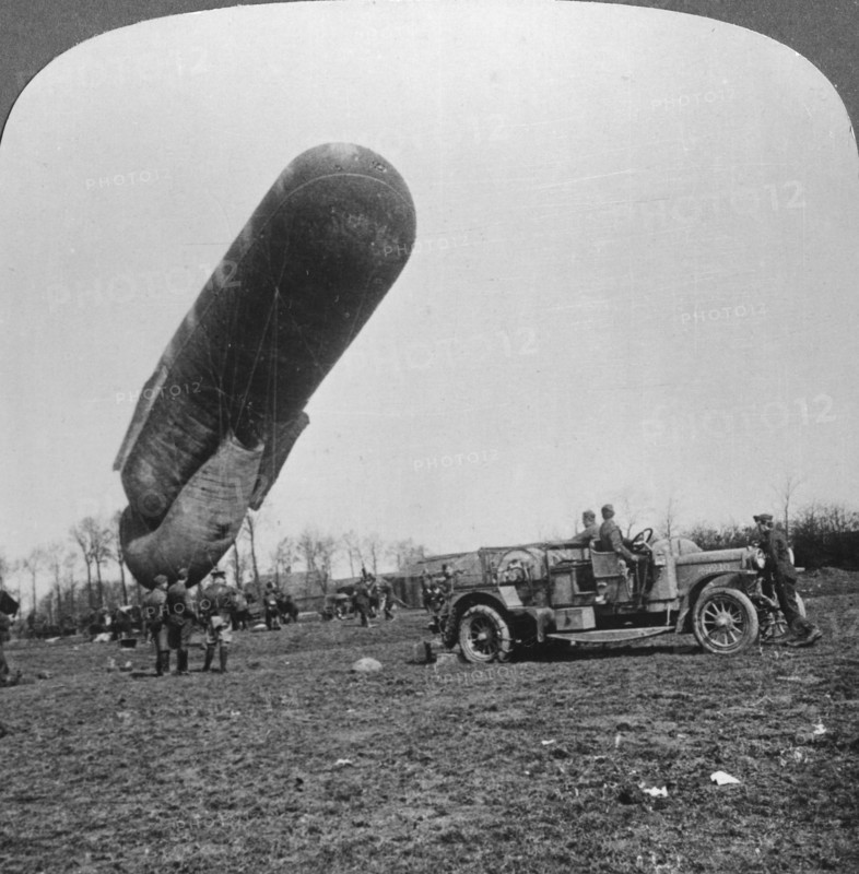Observation balloon about to ascend, World War I, c1914-c1918.  Artist: Realistic Travels Publishers
