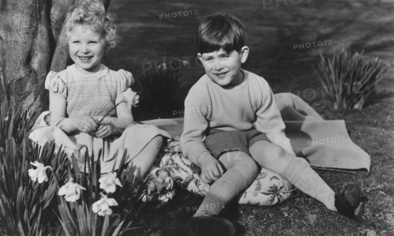 Prince Charles and Princess Anne as children at Balmoral, 28th September 1952.