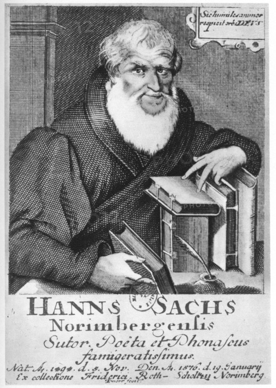 Hans Sachs, German meistersinger (mastersinger), poet, playwright and shoemaker, 1623. Artist: L Kilina