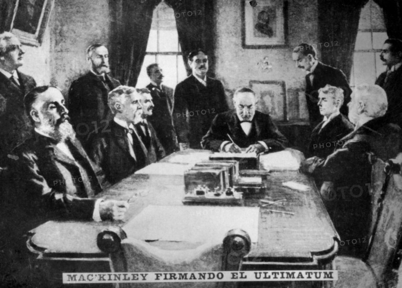 McKinley signs the ultimatum, 12th April 1898, (c1910). Artist: Unknown